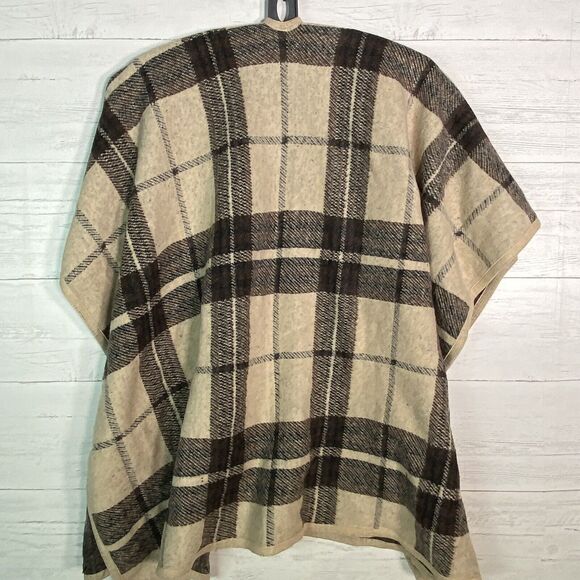 Marcus Adler Brown Tan Plaid Flannel Poncho Cape Women One Size - Picture 3 of 4